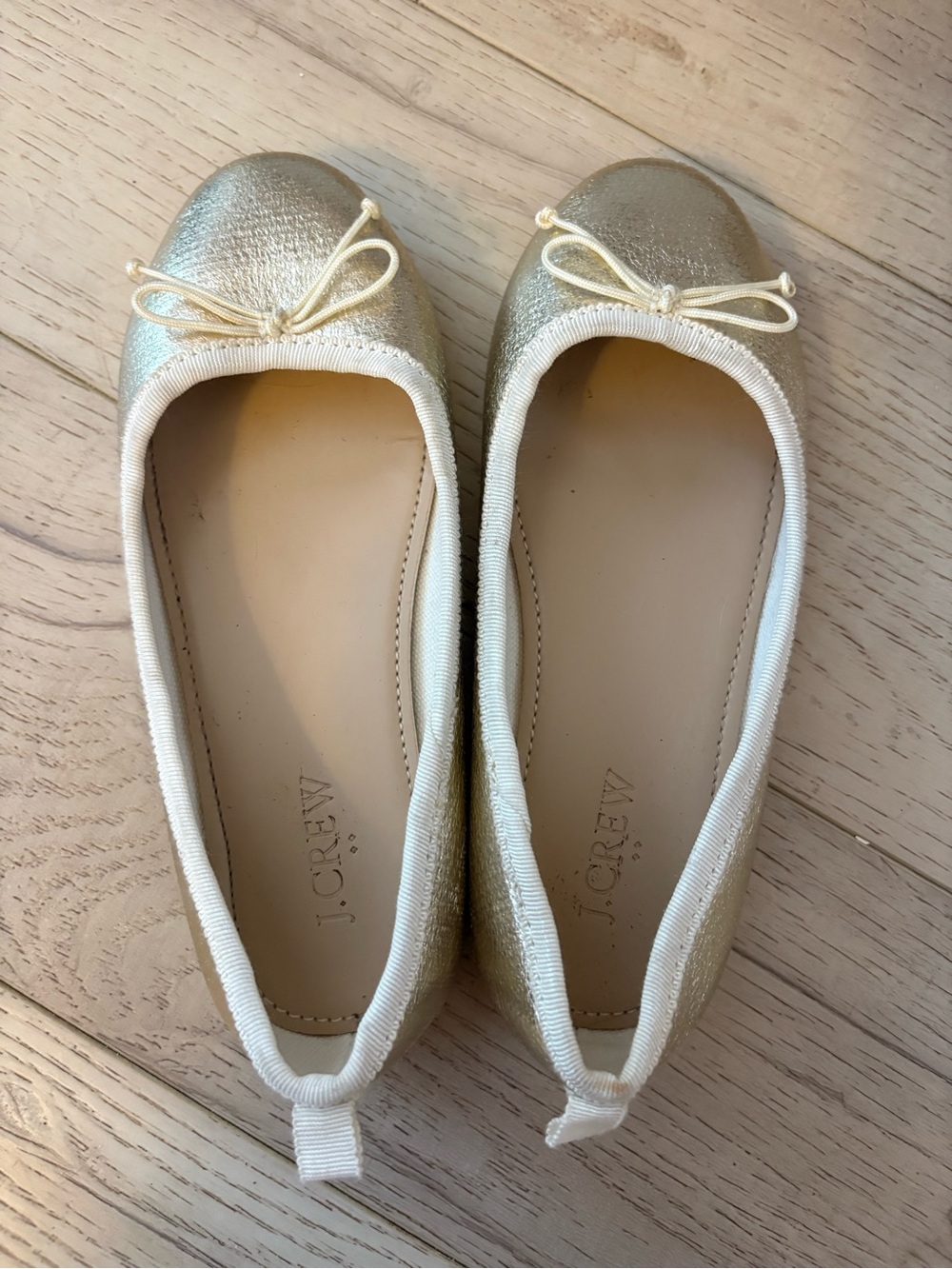 J. Crew Girls Metallic Gold Ballet Flats with Bow